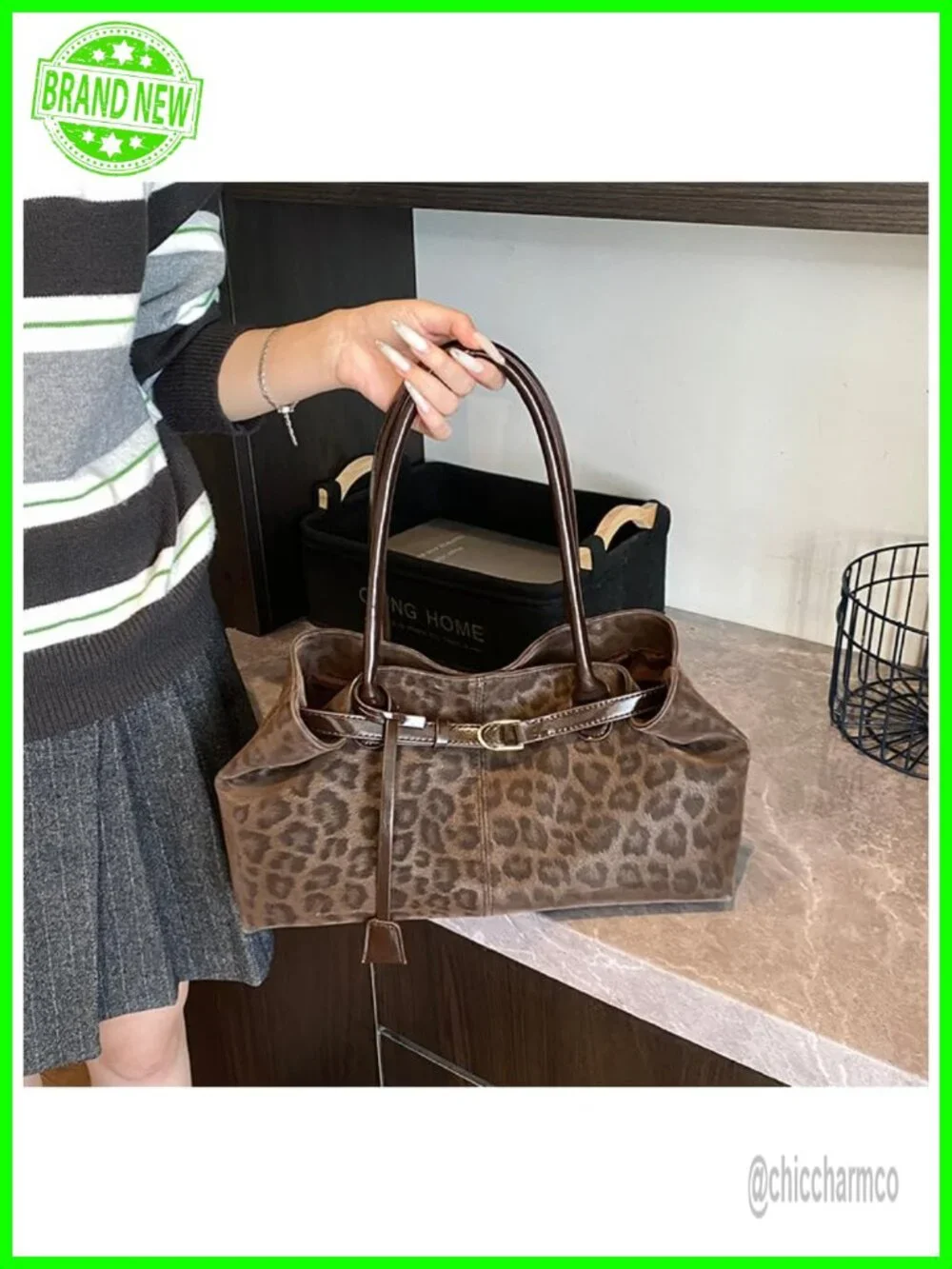 Faux Suede PU Leopard Print Hobo Shoulder Bag with Buckle Accent